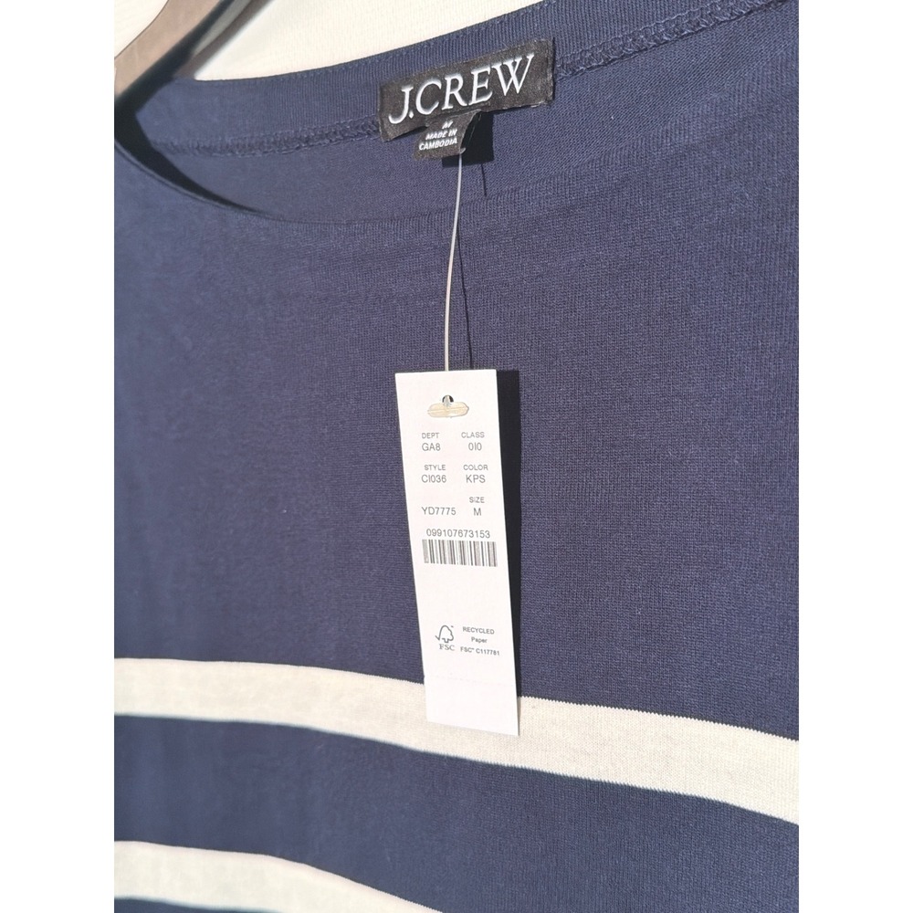 J.Crew Women's Striped Boatneck Long Sleeve Top M Navy White Relaxed Fit - Picture 4 of 6